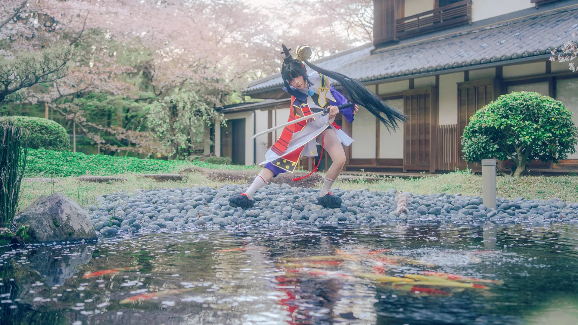 Fate/Grand Order, コスプレ撮影, ロングソックス コーデ, 牛若丸コスプレ, 和風庭園撮影 - 9枚目