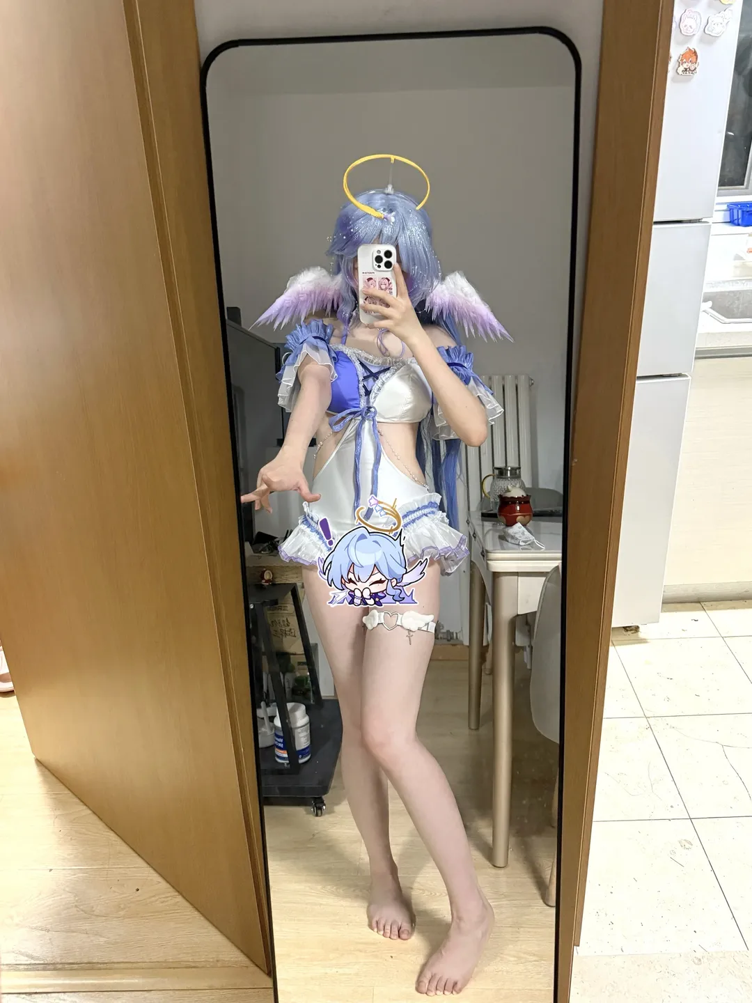 知更鸟cos, 三分妄想, 天使翅膀, cosplay泳衣, 对镜试衣 - 第2张