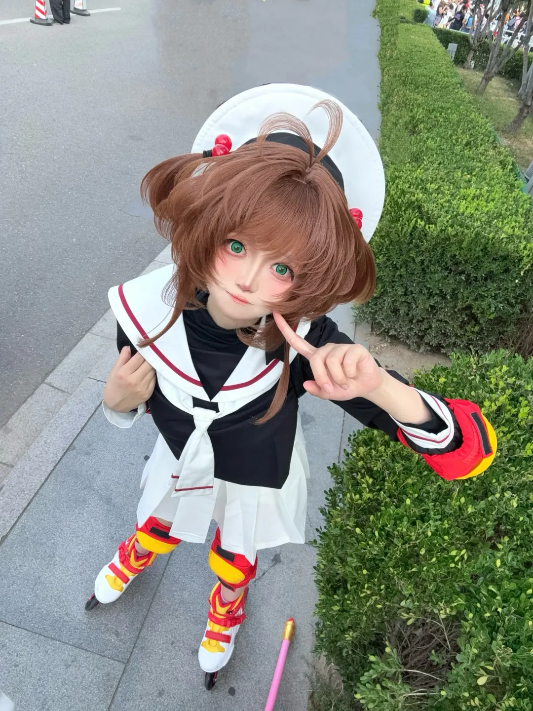 小樱cos, 户外cosplay, 魔卡少女樱, 动漫角色扮演, 轮滑装扮