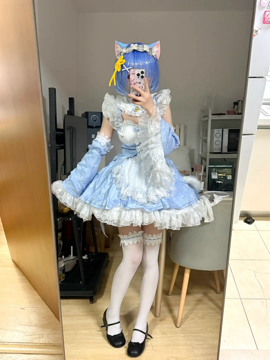 Re:ゼロから始める異世界生活, レム コスプレ, 白ニーソコーデ, 二次元日常, 猫メイド - 3枚目