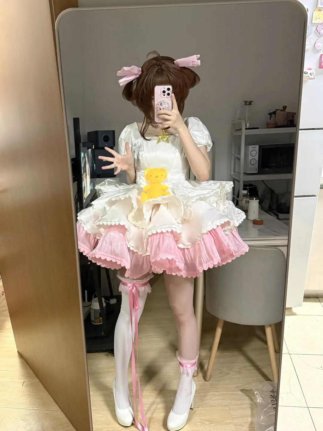 小樱cos, 三分妄想, 魔卡少女樱, 白丝cos, 粉白战斗服