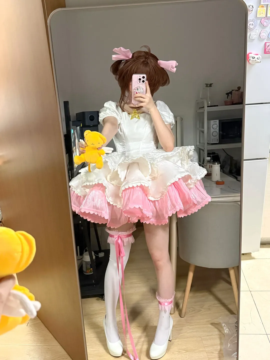 小樱cos, 三分妄想, 魔卡少女樱, 白丝cos, 粉白战斗服 - 第3张
