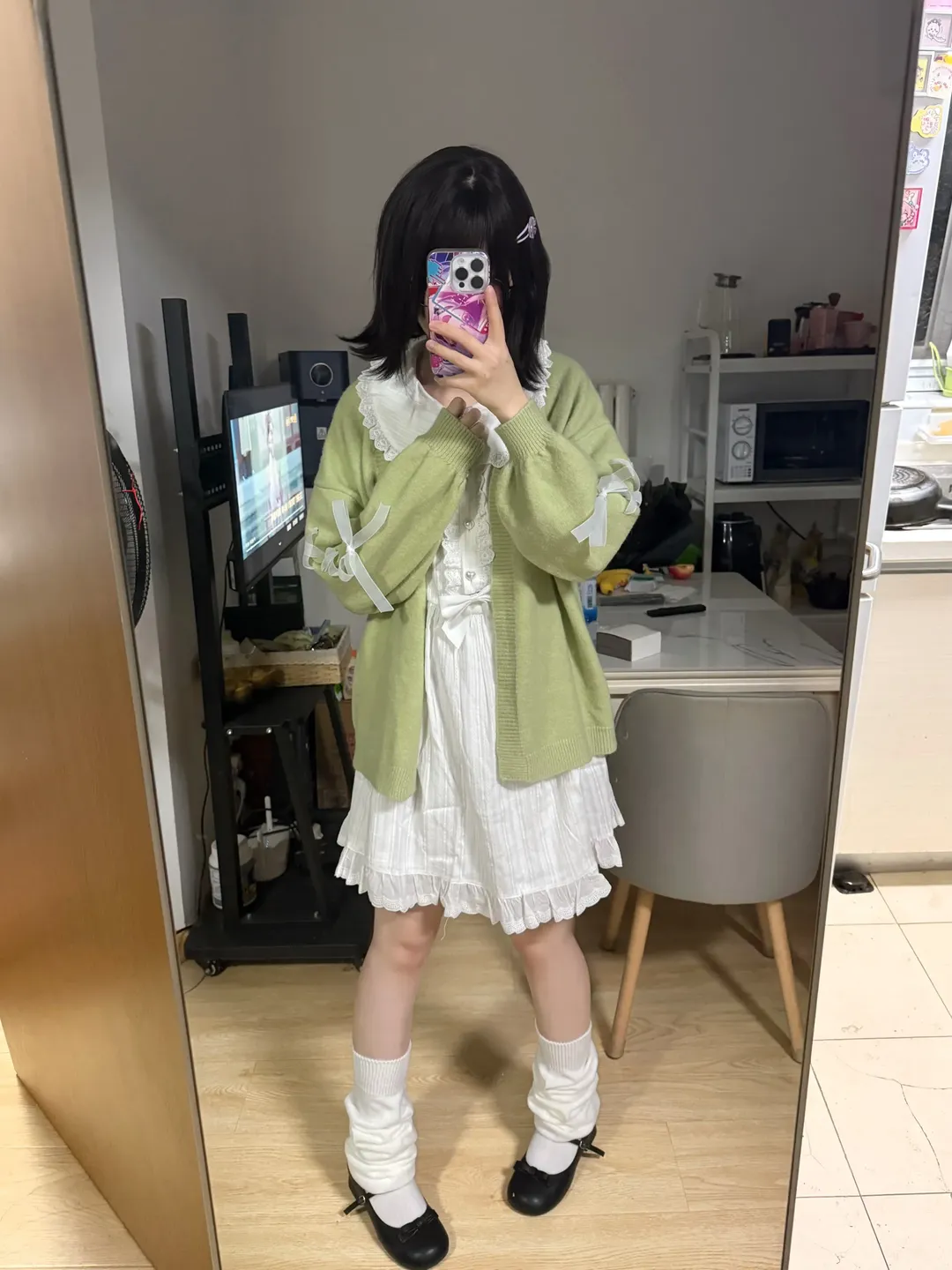 对镜自拍, 萌系少女, 寻凝cos, 纸嫁衣9 昙露凝, 绿白搭配