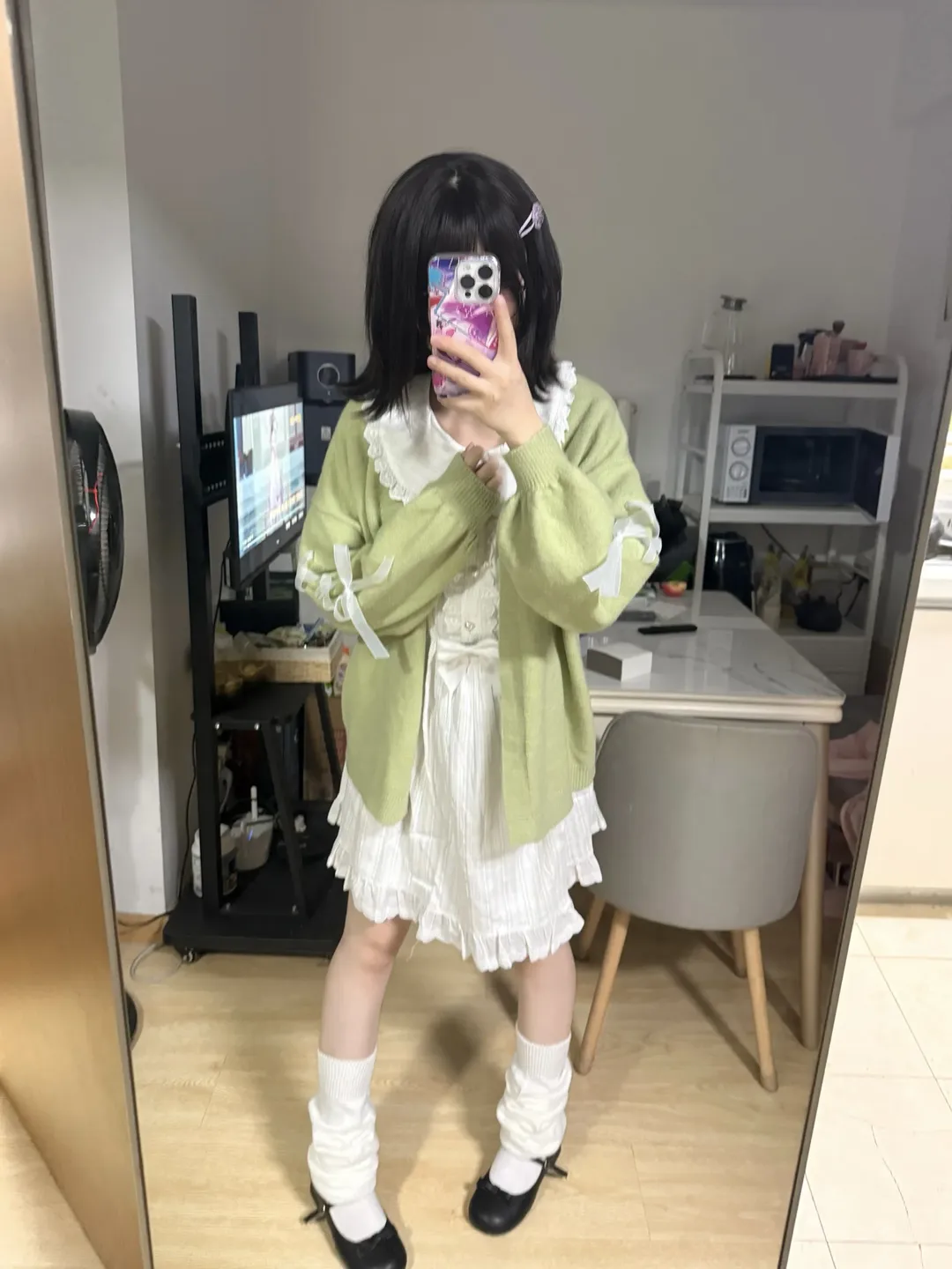 对镜自拍, 萌系少女, 寻凝cos, 纸嫁衣9 昙露凝, 绿白搭配 - 第3张