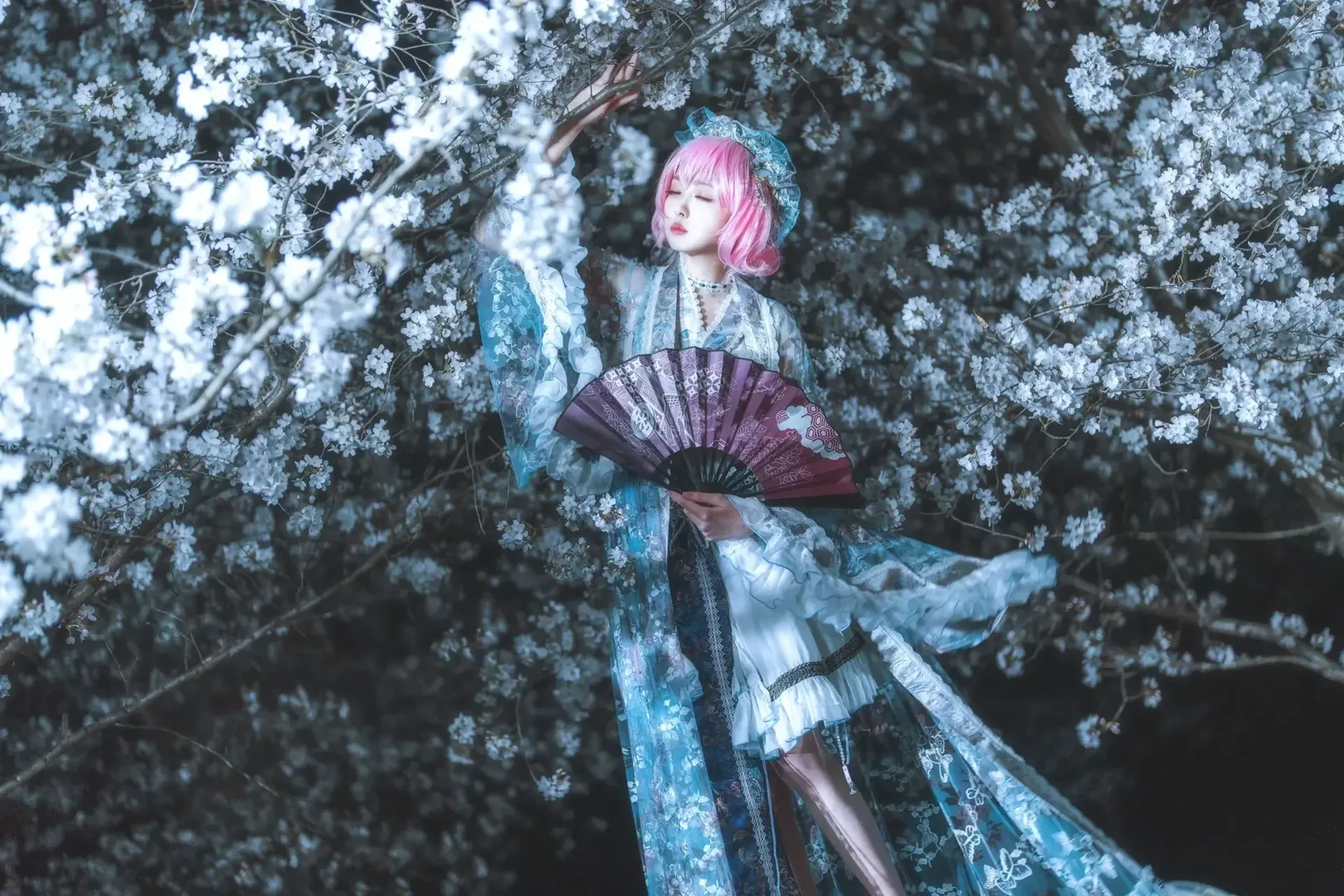 cosplay, 东方Project, 摄影, 西行寺幽幽子cos, 夜樱 - 第2张