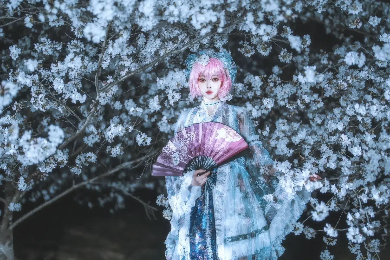 cosplay, 东方Project, 摄影, 西行寺幽幽子cos, 夜樱 - 第3张