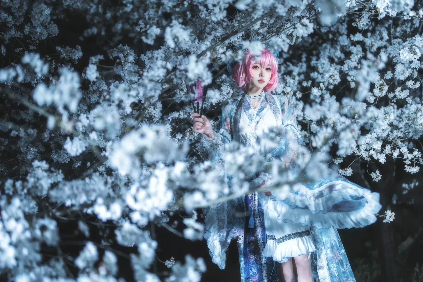 cosplay, 东方Project, 摄影, 西行寺幽幽子cos, 夜樱 - 第5张