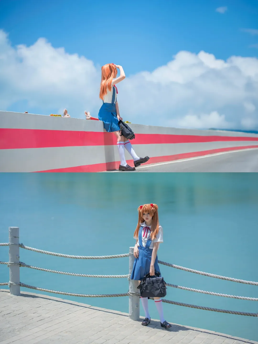 海边拍摄, 明日香cos, 新世纪福音战士, cosplay摄影, 双马尾少女 - 第1张