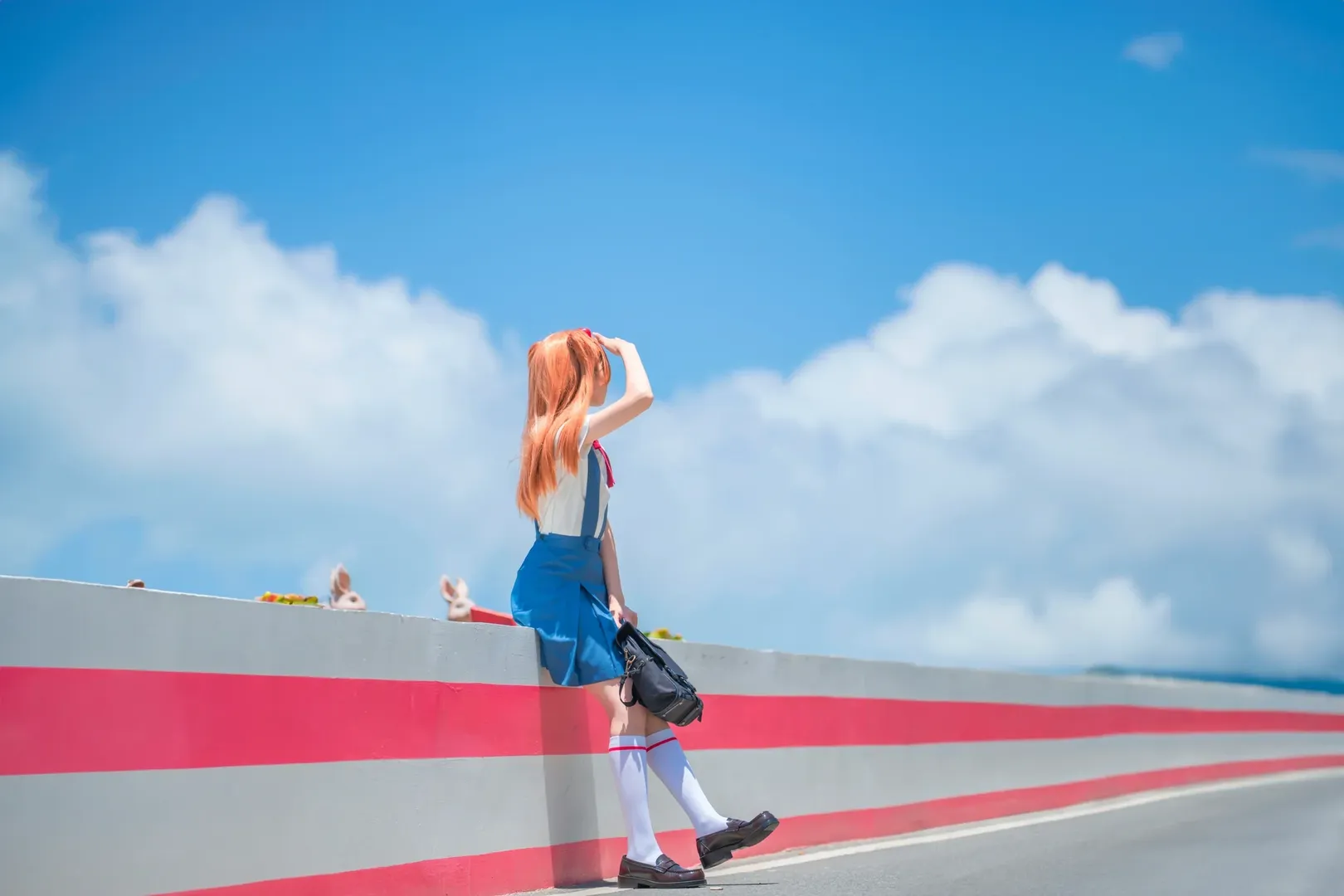 海边拍摄, 明日香cos, 新世纪福音战士, cosplay摄影, 双马尾少女 - 第2张