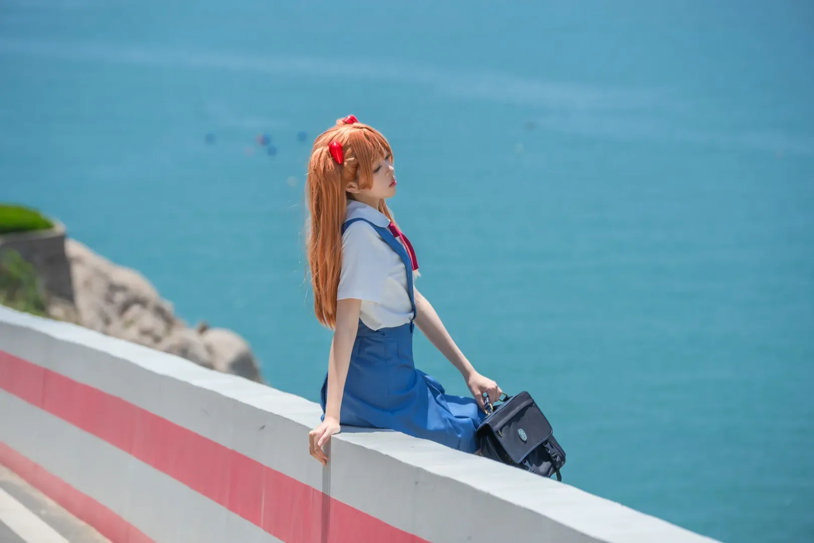 海边拍摄, 明日香cos, 新世纪福音战士, cosplay摄影, 双马尾少女 - 第3张