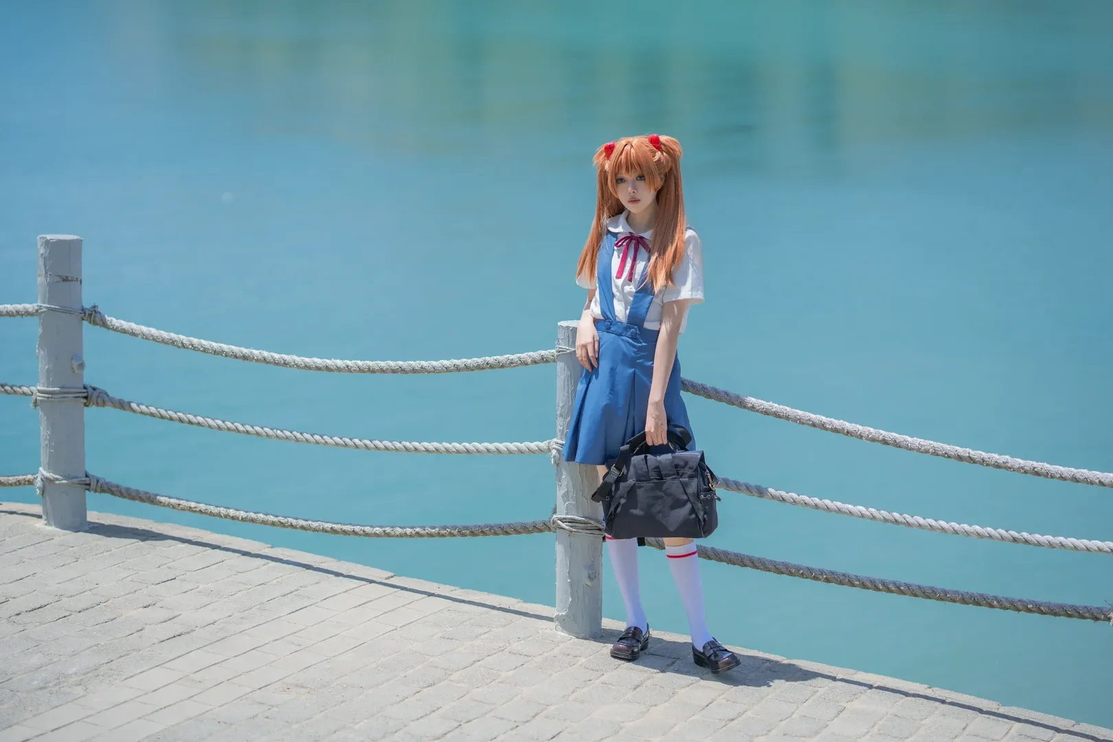 海边拍摄, 明日香cos, 新世纪福音战士, cosplay摄影, 双马尾少女 - 第5张