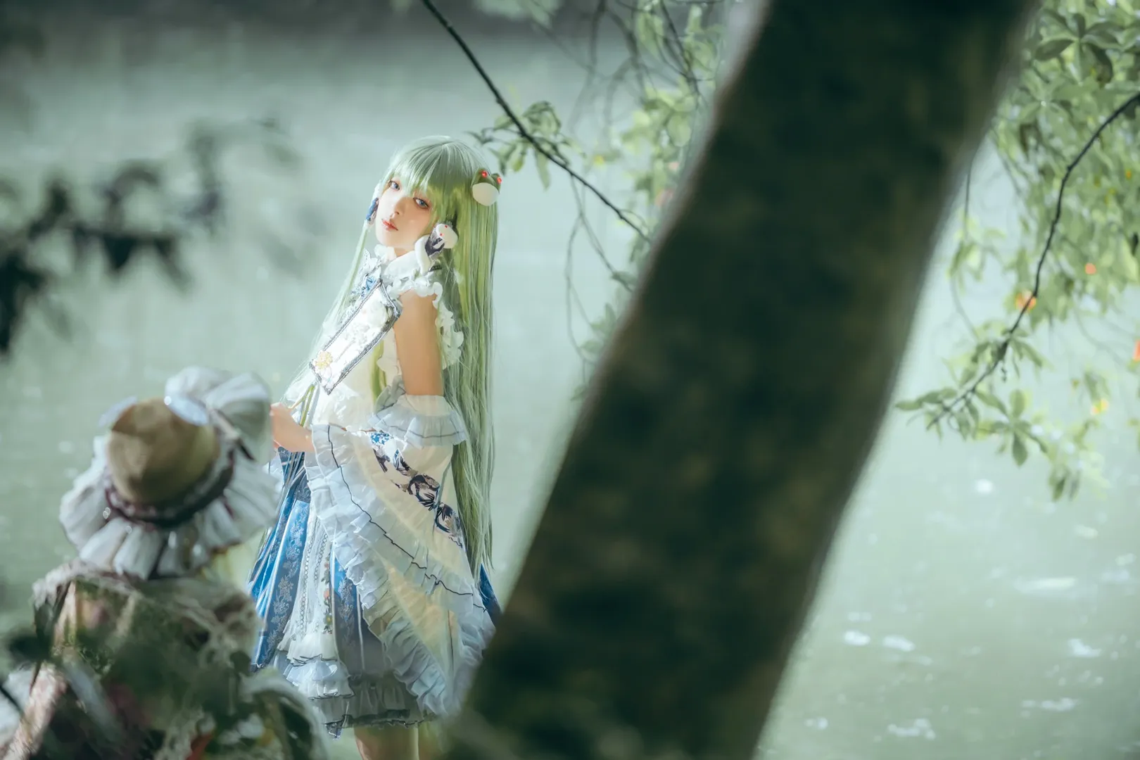 東方Project, 白ストッキング, 東風谷早苗 コスプレ, 雨の中の撮影, 洩矢諏訪子コスプレ - 6枚目
