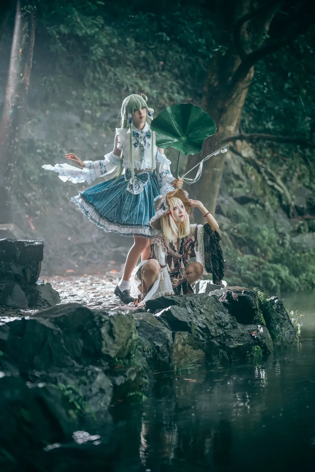 东方project, 白丝, 东风谷早苗cos, 雨中摄影, 泄矢诹访子cos