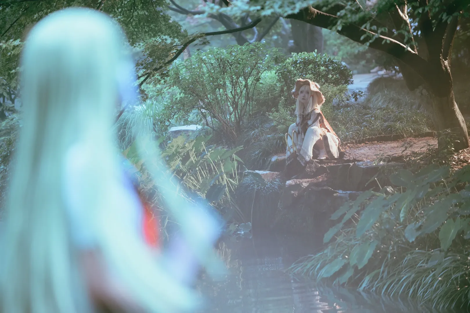 東方Project, 白ストッキング, 東風谷早苗 コスプレ, 雨の中の撮影, 洩矢諏訪子コスプレ - 9枚目