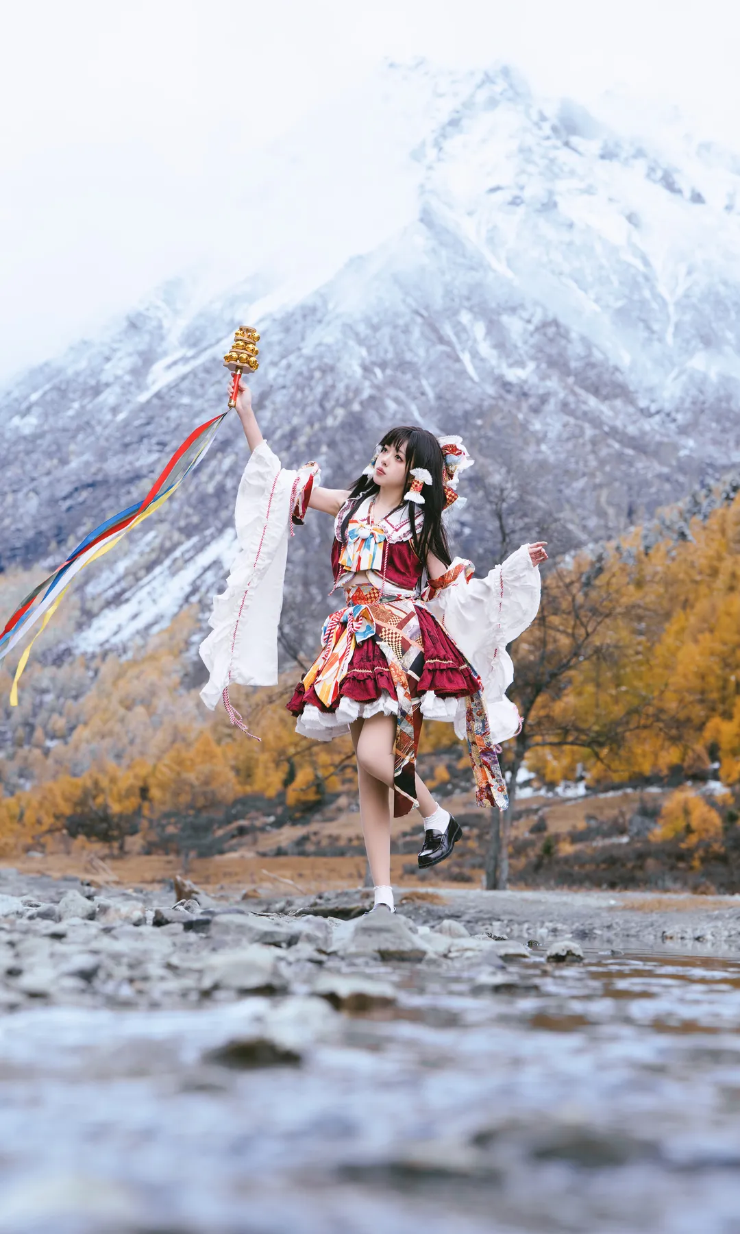cosplay, Anime-style photography, Reimu Hakurei Cosplay, Touhou Project, Snow mountain travel photography