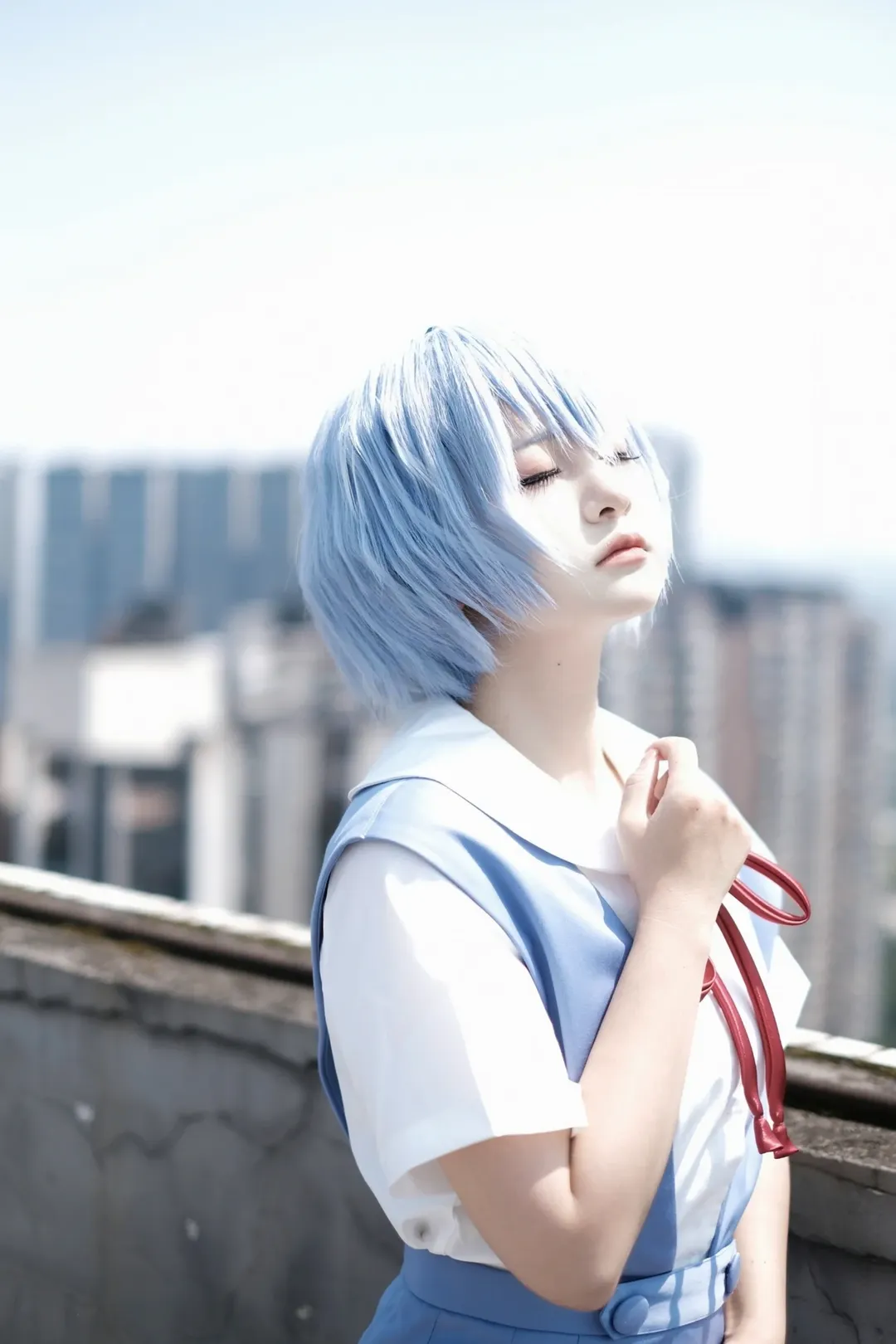 cosplay, 绫波丽cos, 新世纪福音战士, 黑丝, 天台拍摄 - 第2张