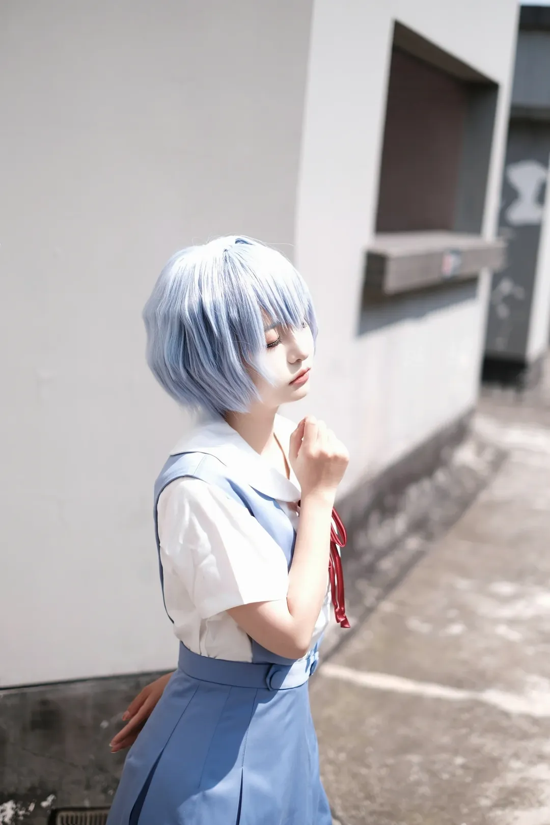 cosplay, 绫波丽cos, 新世纪福音战士, 黑丝, 天台拍摄 - 第5张