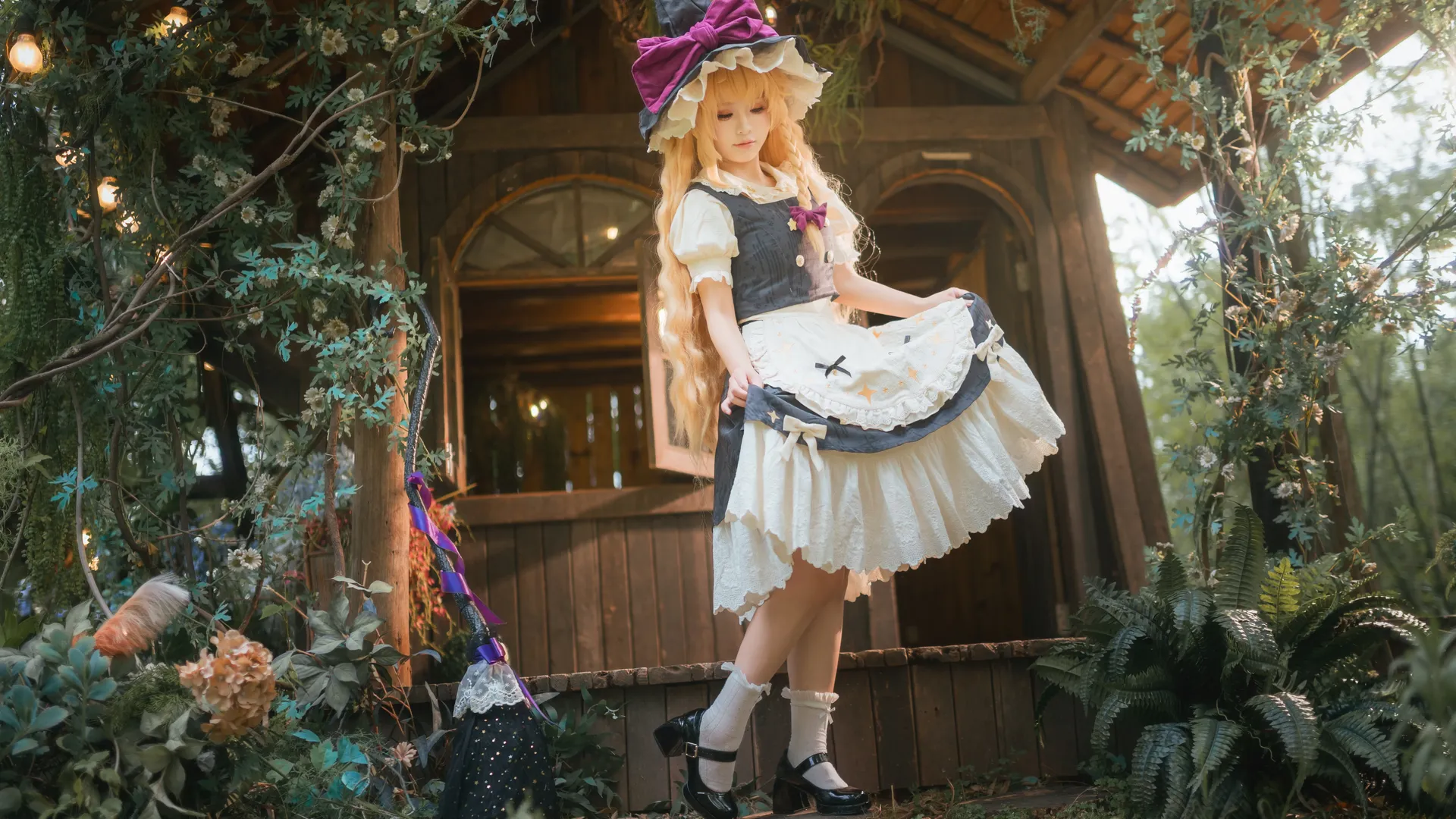 東方project, 霧雨魔理沙cos, cosplay攝影, 絲襪穿搭, 森林童話風