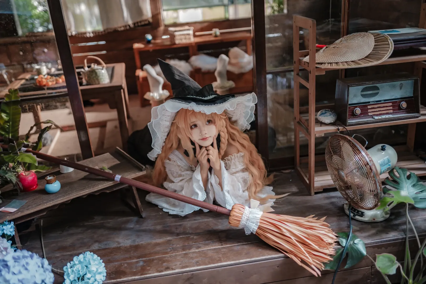东方project, 雾雨魔理沙cos, 同人cos, 魔女装扮, 复古木屋写真