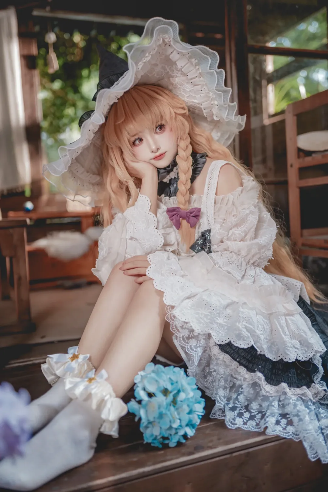 東方Project, 霧雨魔理沙 コスプレ, ロリータ, 白ストッキング, レトロな写真
