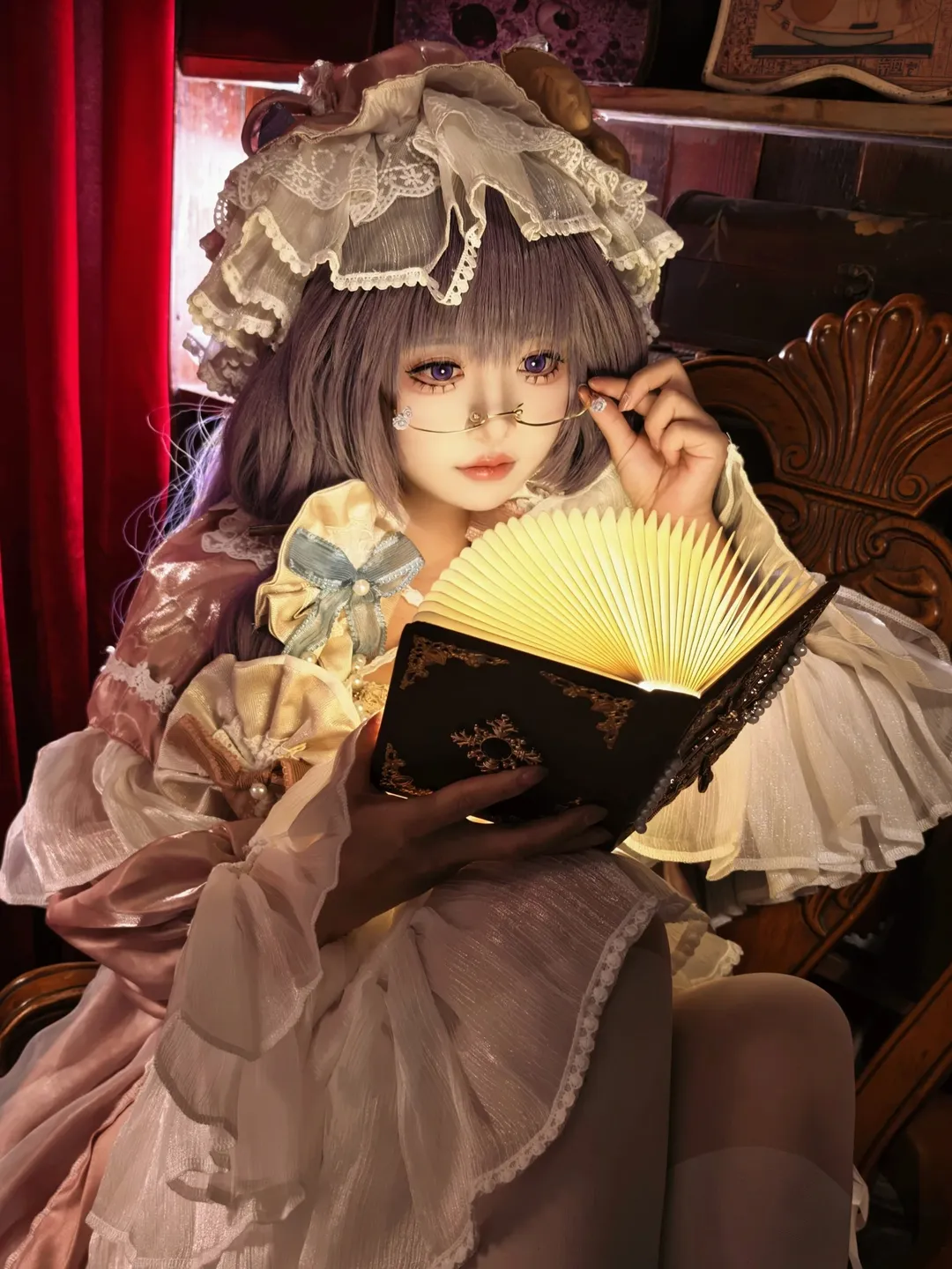 东方Project, 帕秋莉cos, 二次元cos, 复古洋装, 白色连裤袜