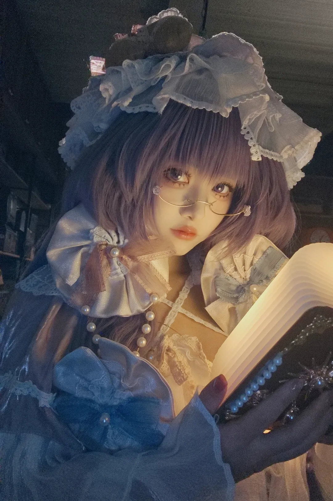 二次元攝影, 東方project, 帕秋莉cos, 洛麗塔洋裝, 發光書本道具