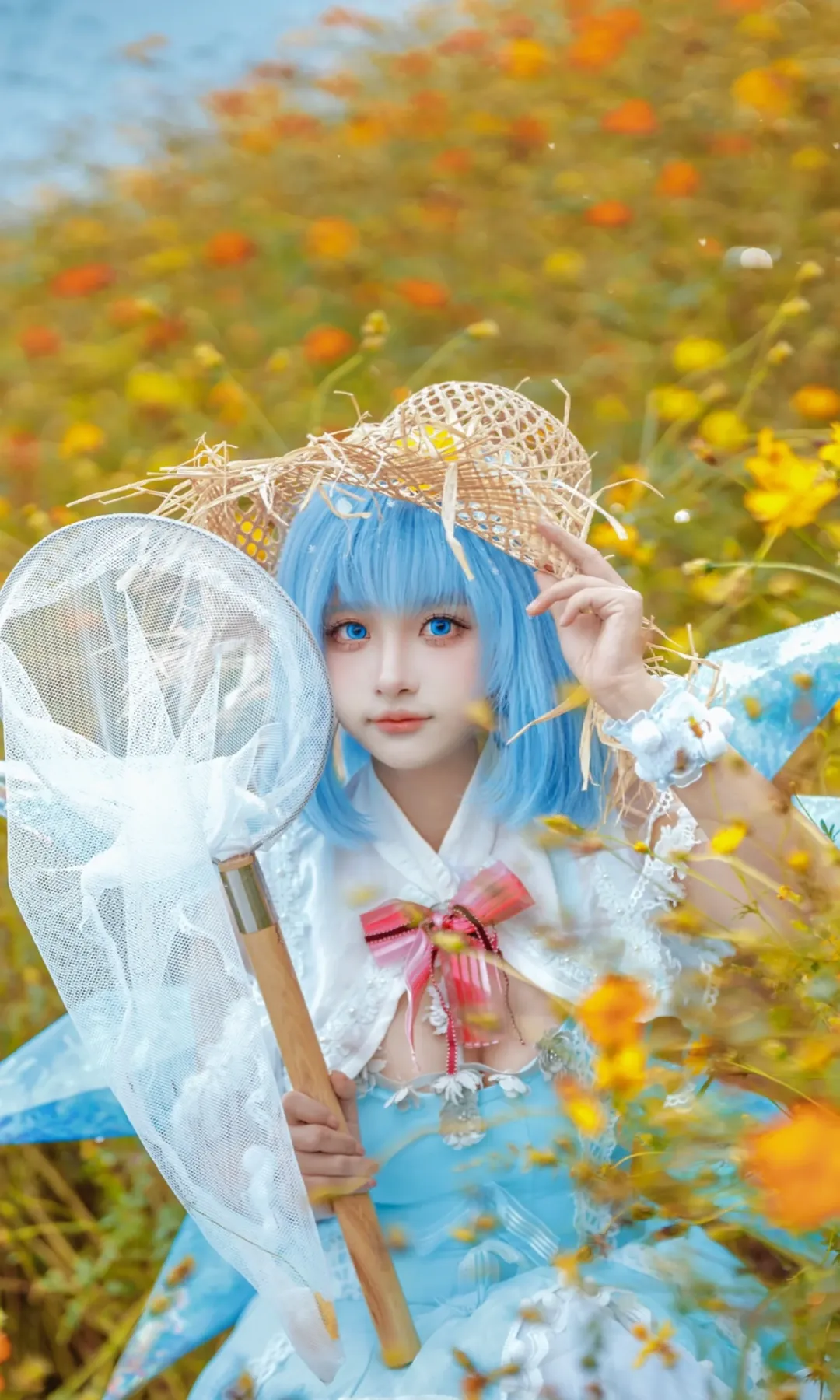 二次元摄影, 东方Project, 琪露诺cos, 夏日外景, 花海铁轨 - 第2张