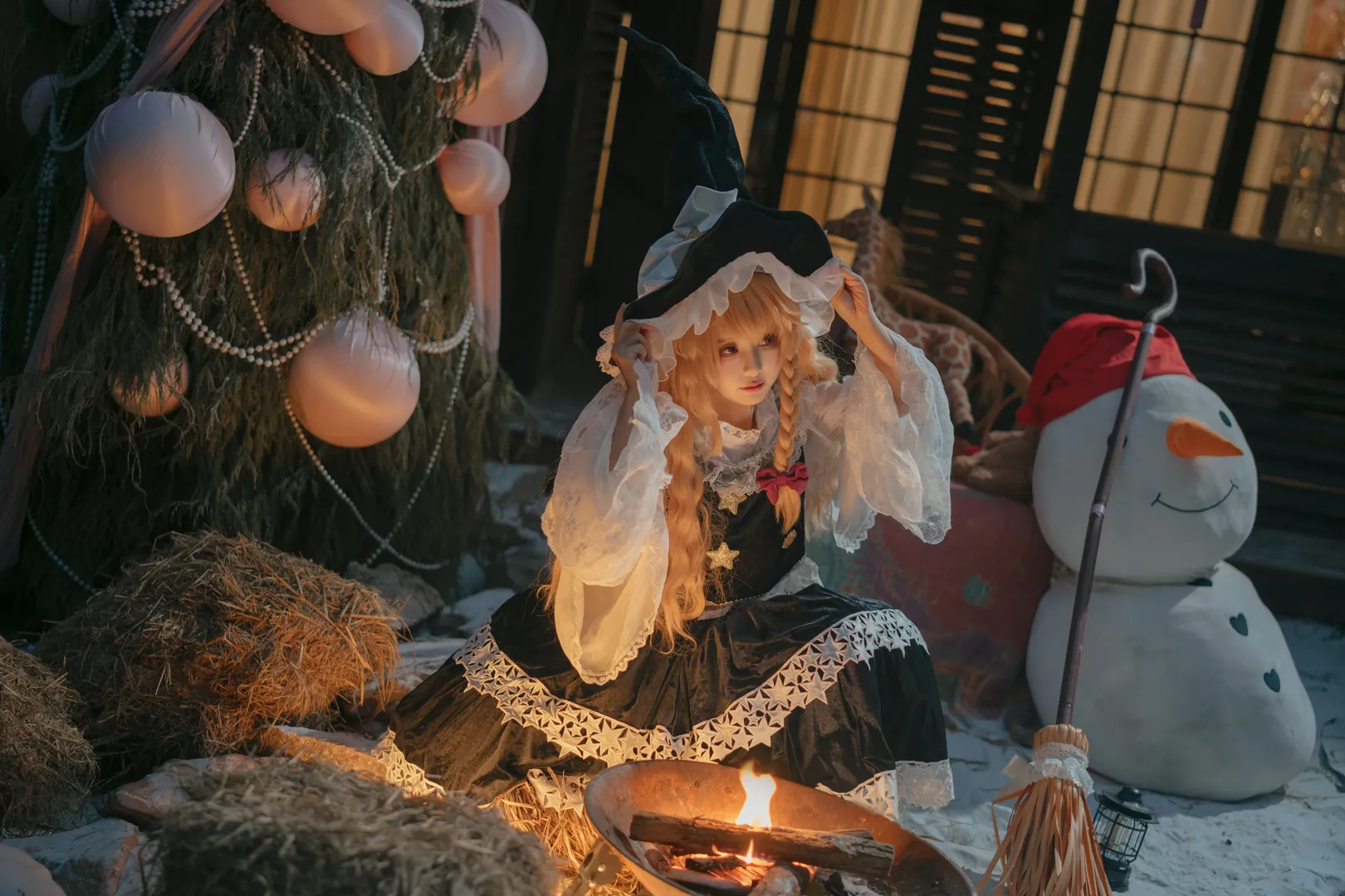 东方Project, 雾雨魔理沙cos, 东方二设, cosplay摄影, 冬日雪景 - 第2张