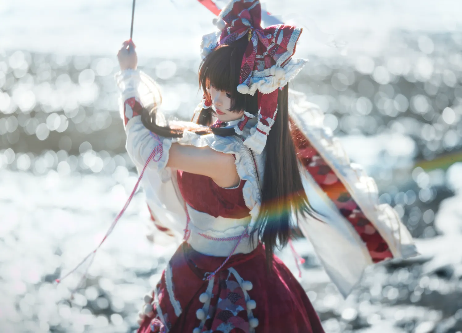 博丽灵梦cos, 东方project, 巫女cos, 逆光摄影, 彩虹发尾