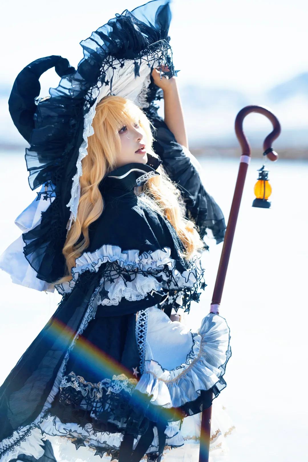 東方Project, 魔理沙コスプレ, 白ストッキング, 白黒の魔法使い, 雪景色ロケ撮影 - 2枚目