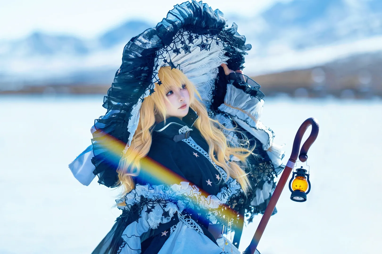 東方Project, 魔理沙コスプレ, 白ストッキング, 白黒の魔法使い, 雪景色ロケ撮影 - 3枚目