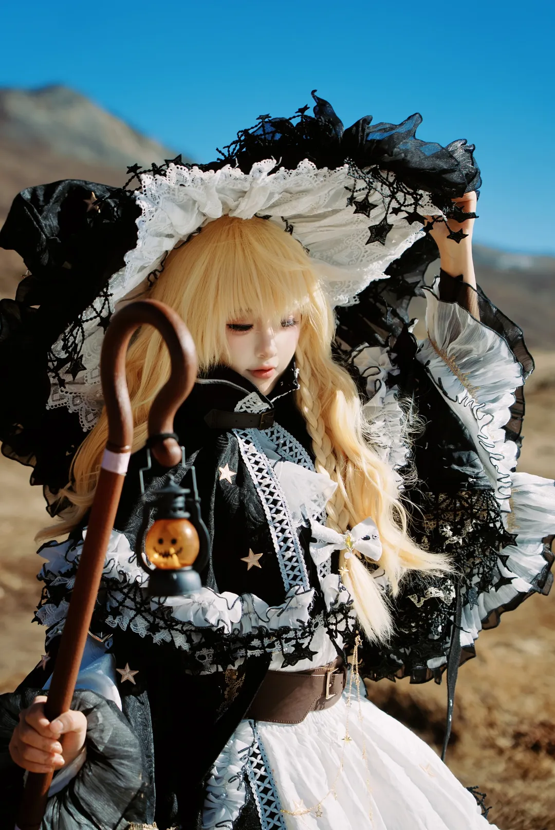 东方project, 雾雨魔理沙cos, 户外cosplay, 白色蕾丝袜, 川西雪原 - 第3张