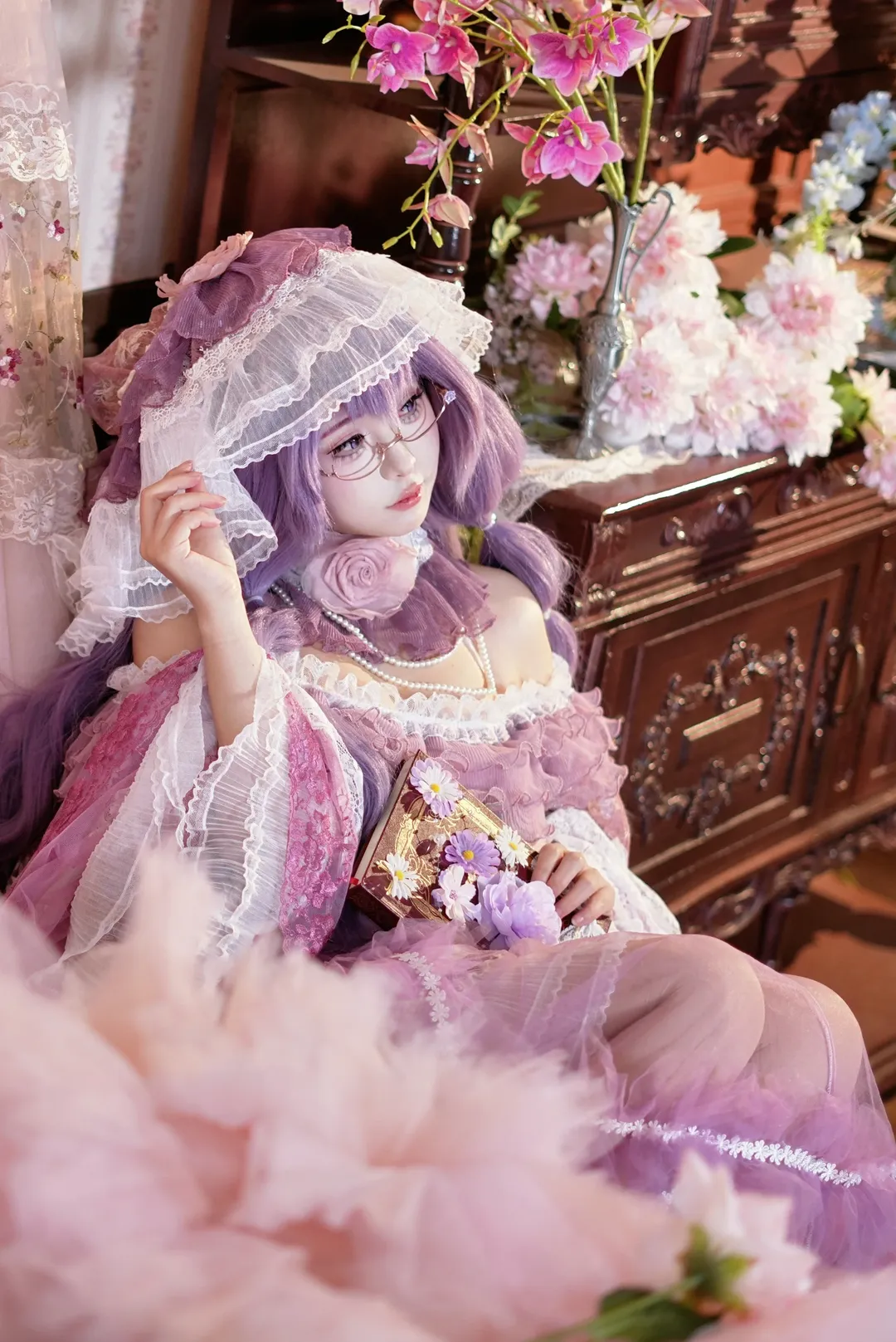 东方Project, Lolita穿搭, 紫发魔女, 帕秋莉·诺蕾姬cos, 丝袜cos