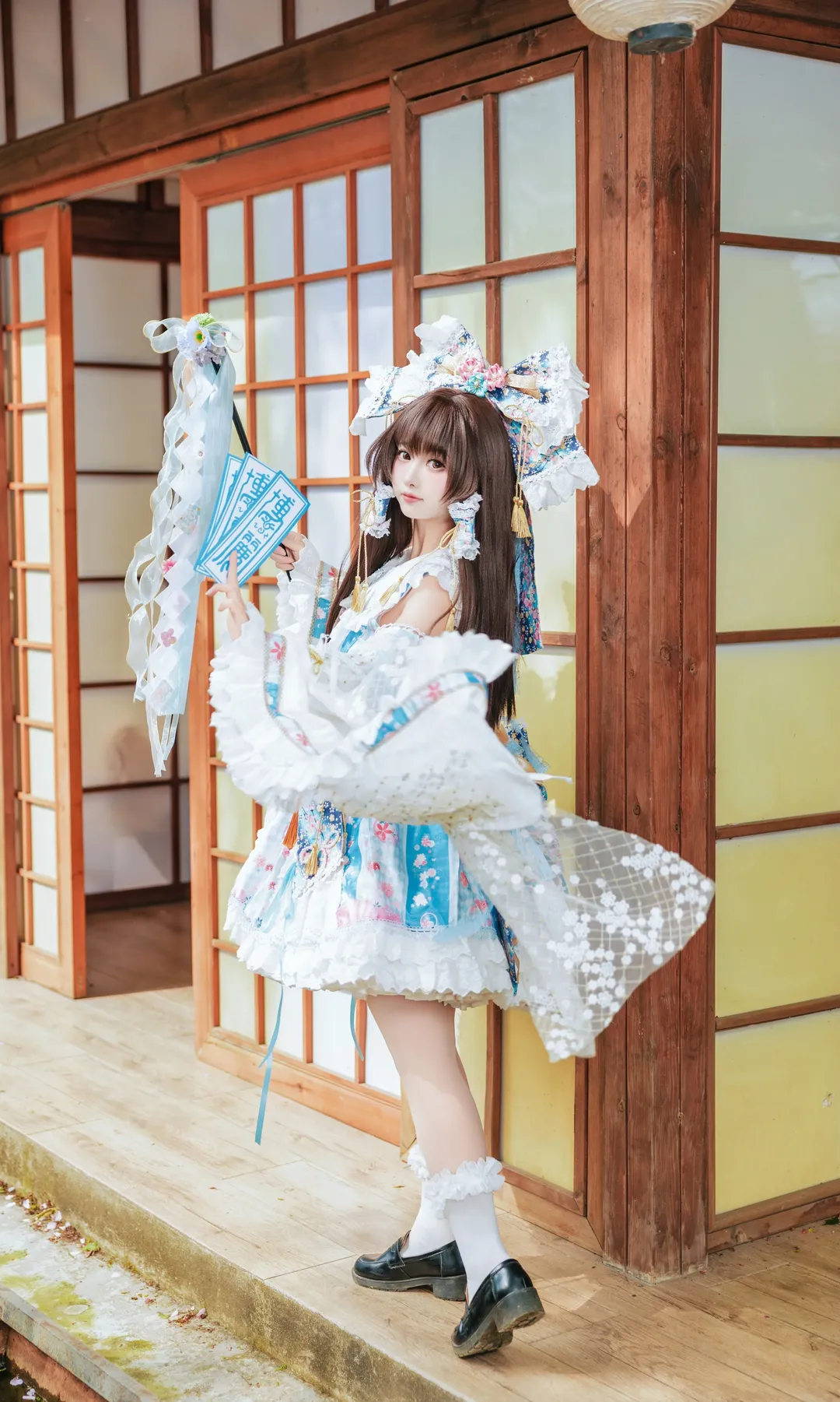 博丽灵梦cos, 东方project, 二次元cosplay, 青灵梦, 和风洛丽塔 - 第1张