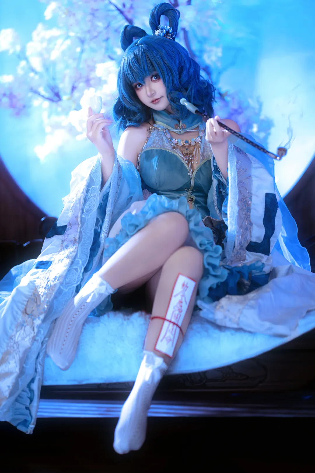 东方project, 霍青娥cos, 蓝发cosplay, 白丝袜cos, 东方二设cos - 第2张