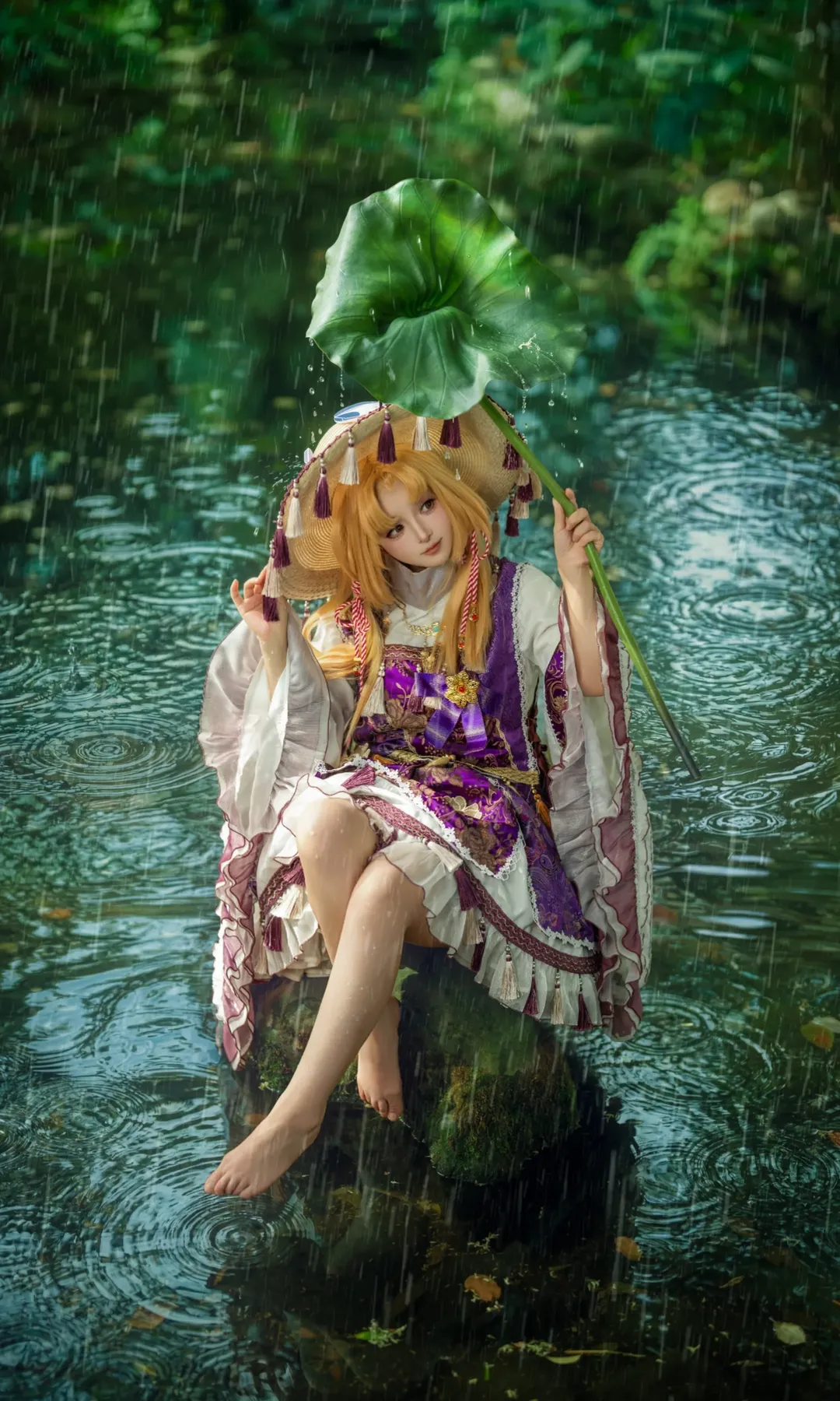 Touhou Project, On-location shooting, Moriya Suwako cosplay, Photoshoot in the rain, Nature-style cosplay