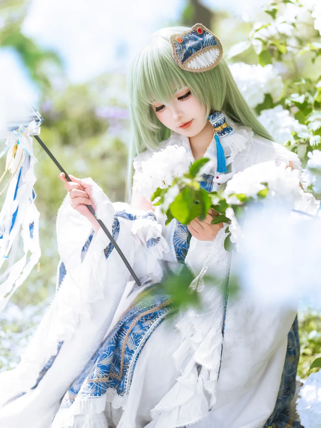 cosplay, 东方project, 白丝, 东风谷早苗cos, 户外人像 - 第1张