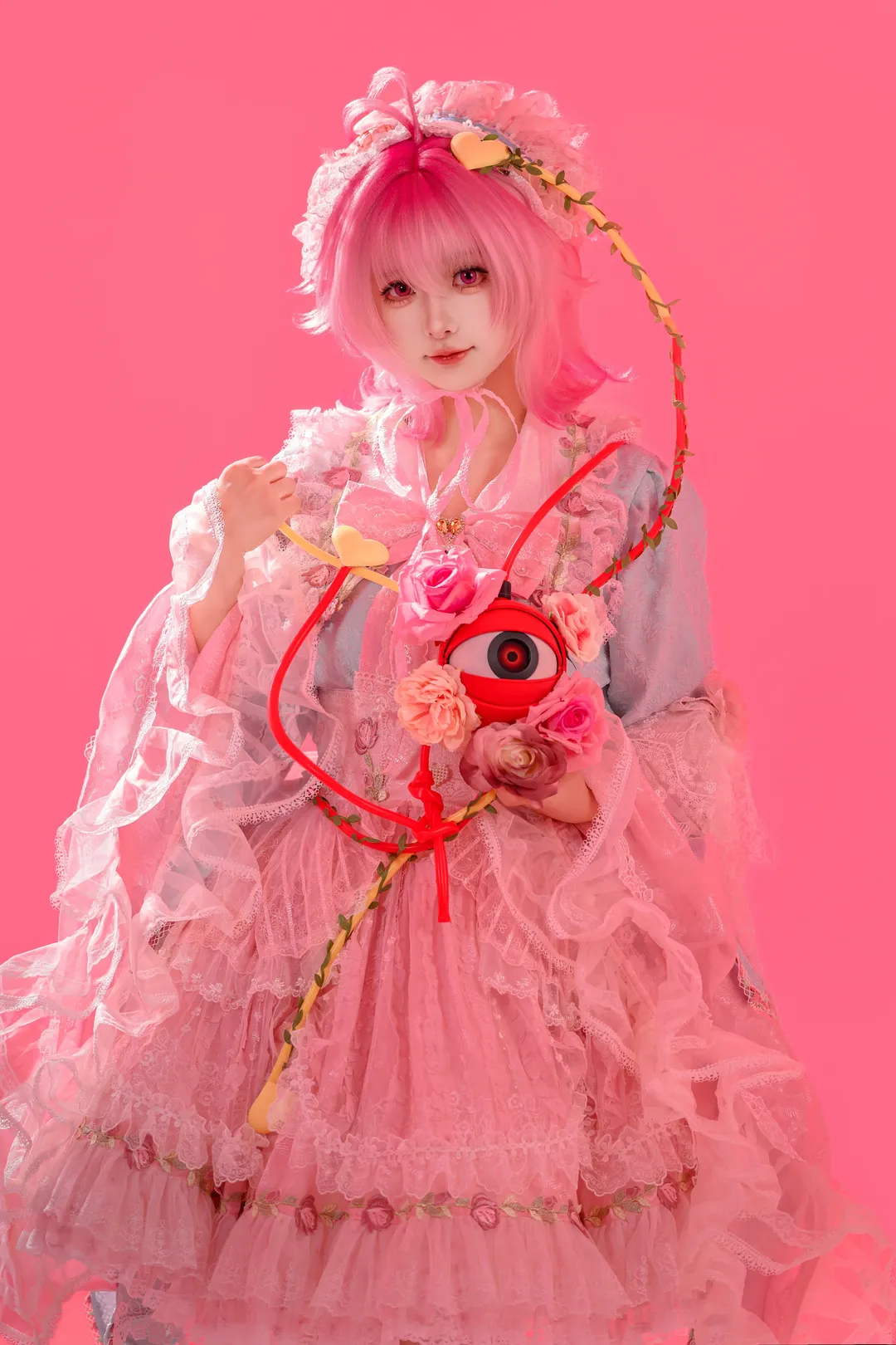 東方project, 古明地覺cos, cosplay攝影, 粉色系洋裝, 眼柄道具