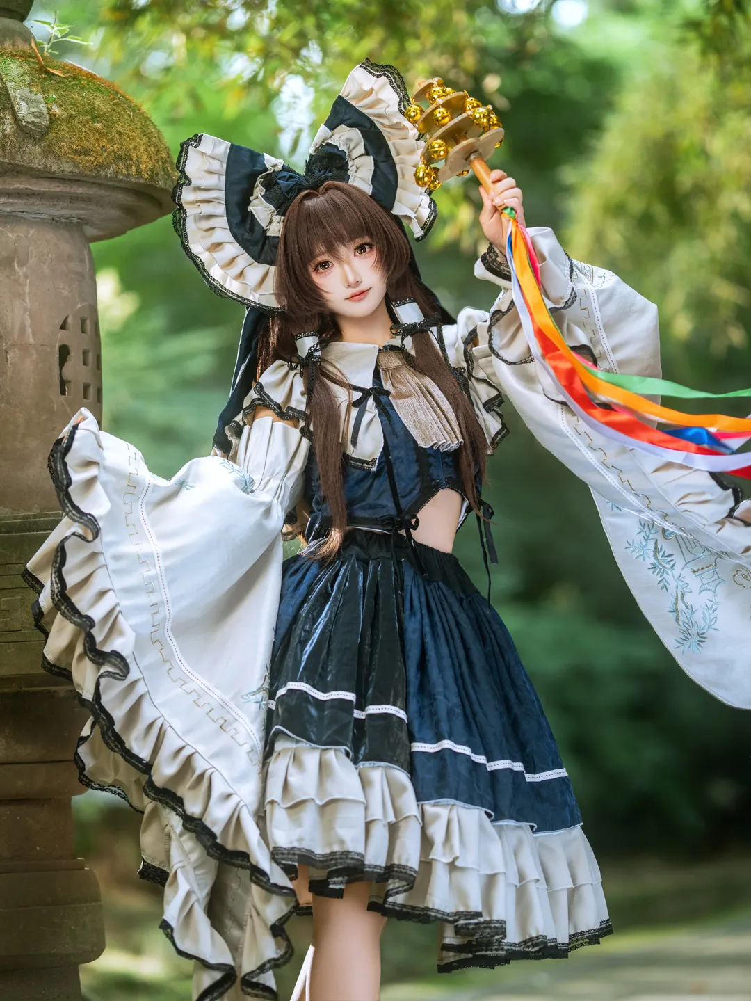 博丽灵梦cos, 东方project, 洛丽塔, 青灵梦, 白色丝袜 - 第1张