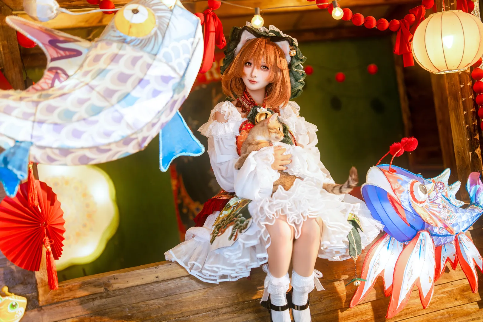 東方Project, コスプレ撮影, 白ニーソコーデ, チェンにゃんコスプレ, 猫とのふれあい - 2枚目