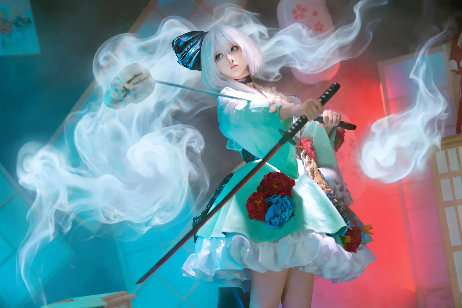 东方project, 魂魄妖梦cos, 和风cosplay, 庭师cos, 烟雾特效 - 第5张