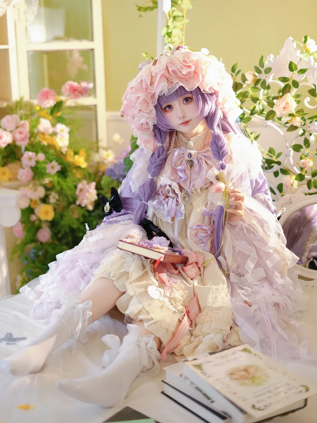 雰囲気のある写真, 東方Project, パチュリー コスプレ, 白ストッキング, 魔女の織物