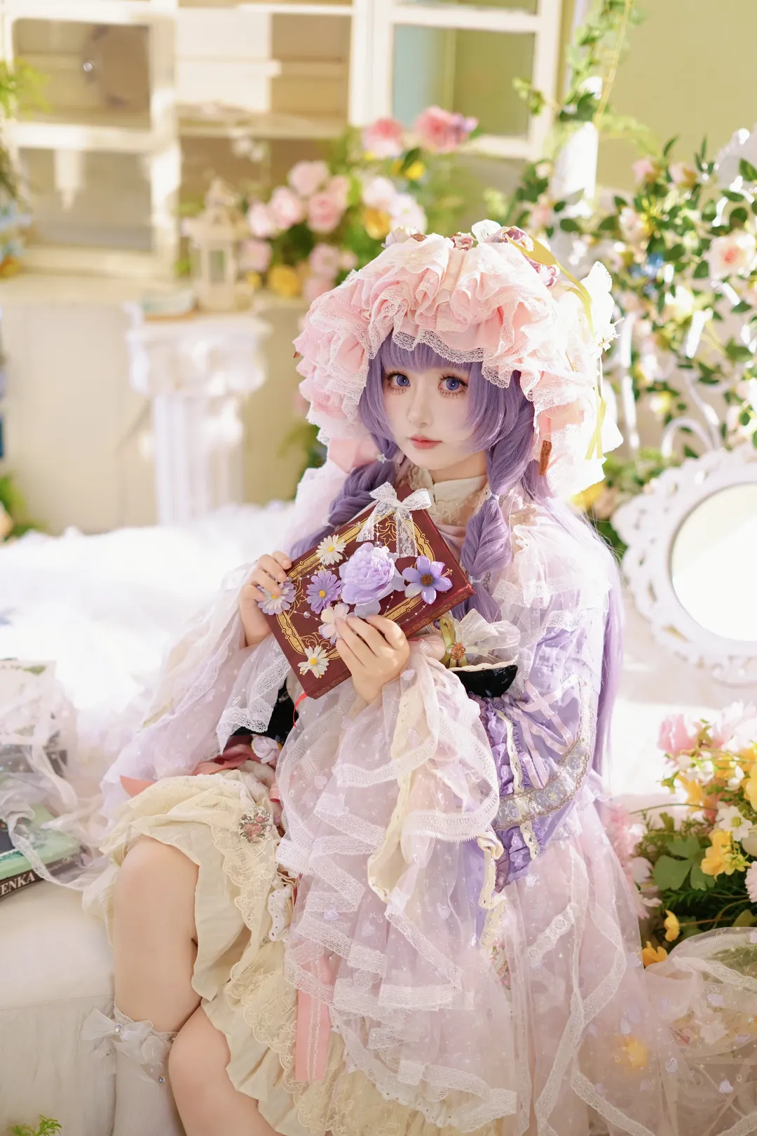 氛围感摄影, 东方Project, 帕秋莉cos, 白丝, 魔女织物 - 第2张