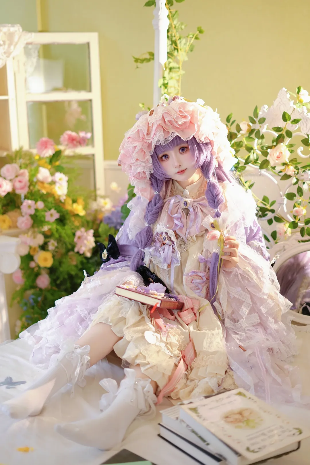 氛围感摄影, 东方Project, 帕秋莉cos, 白丝, 魔女织物 - 第4张