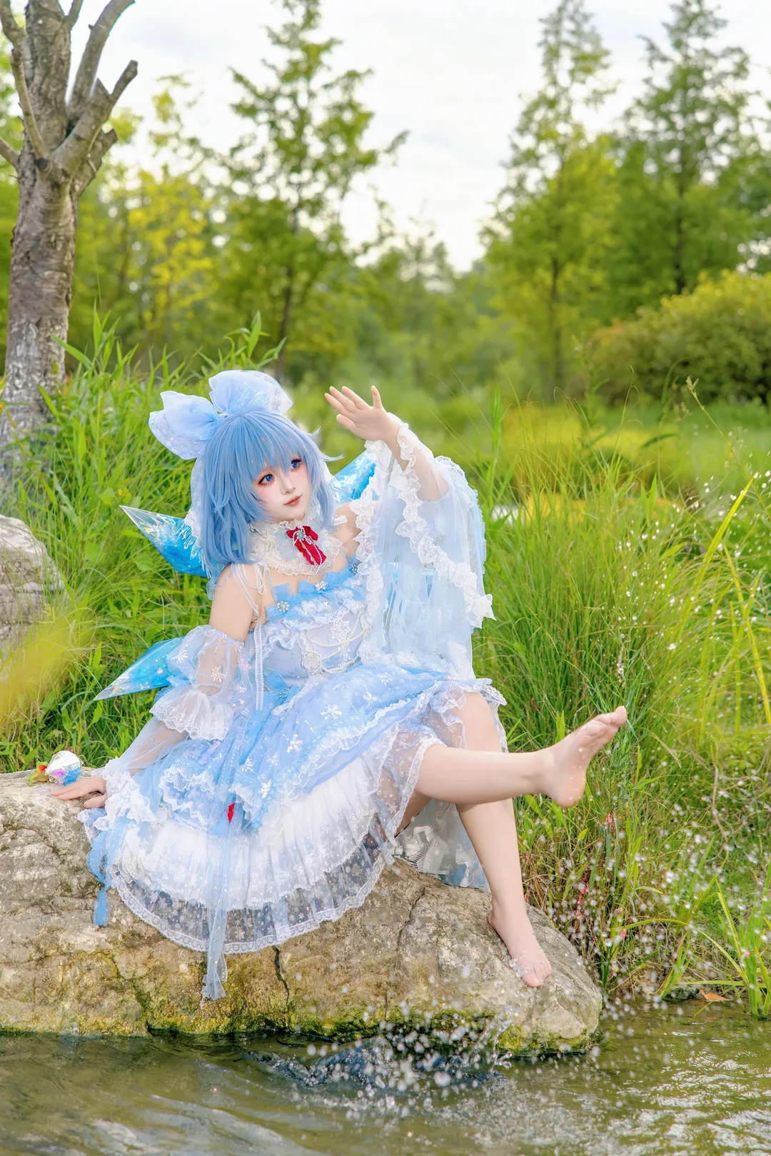 cosplay, 东方Project, 琪露诺cos, 户外水景, 洛丽塔裙 - 第1张