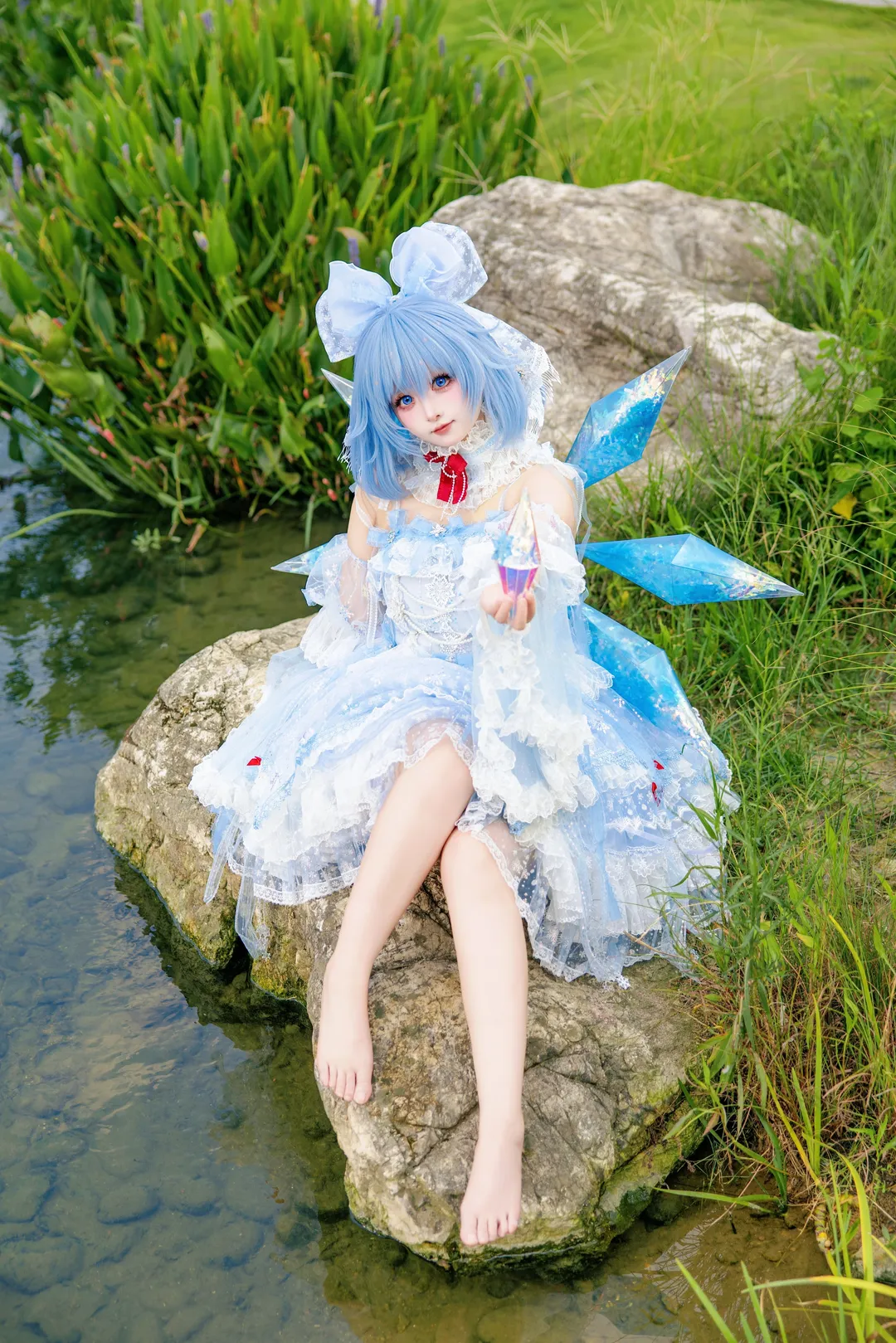 cosplay, 东方Project, 琪露诺cos, 户外水景, 洛丽塔裙