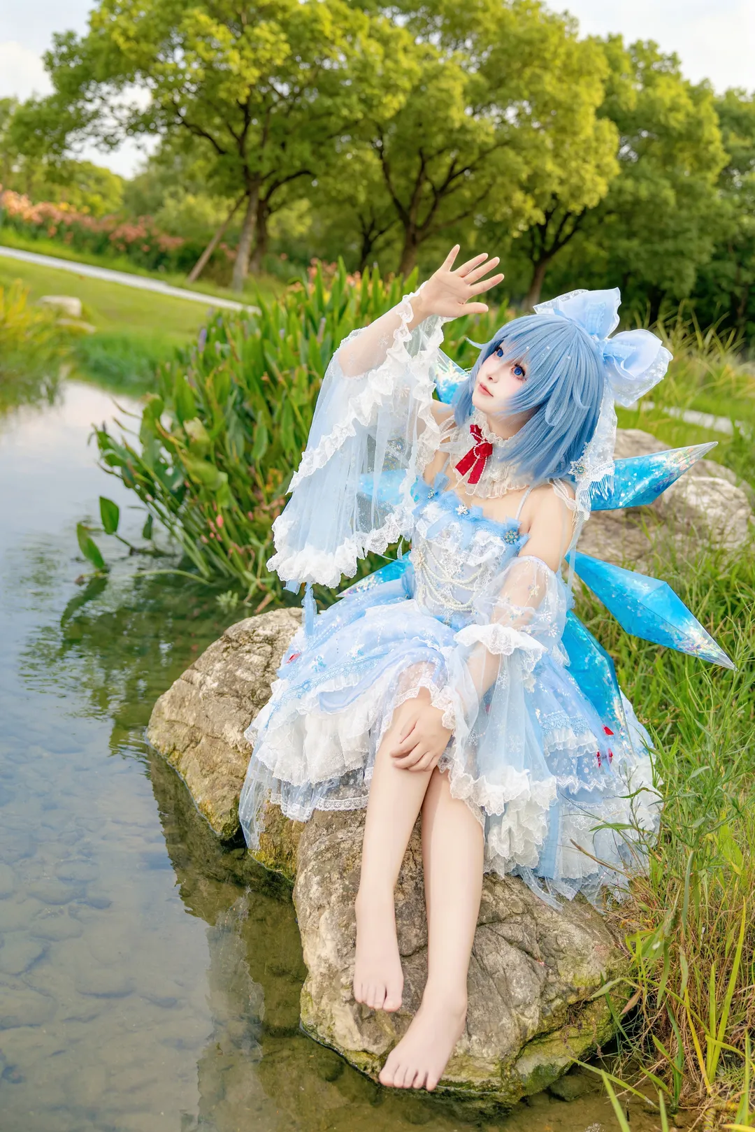 cosplay, 东方Project, 琪露诺cos, 户外水景, 洛丽塔裙 - 第3张