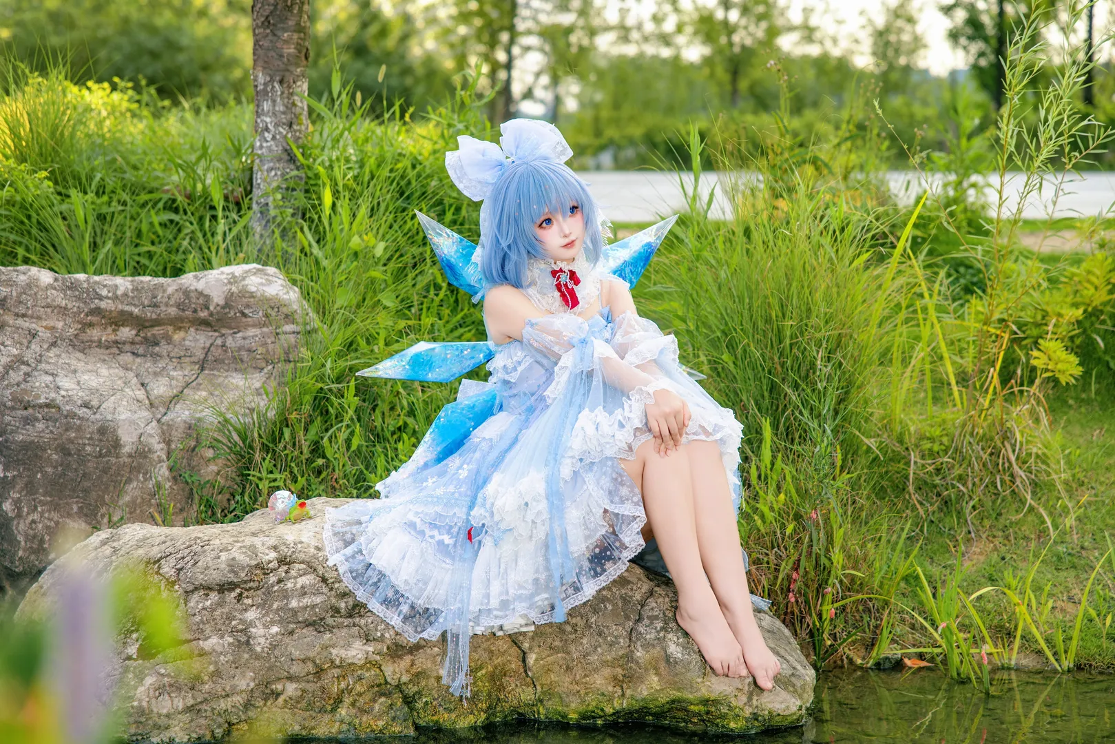 cosplay, 东方Project, 琪露诺cos, 户外水景, 洛丽塔裙 - 第4张