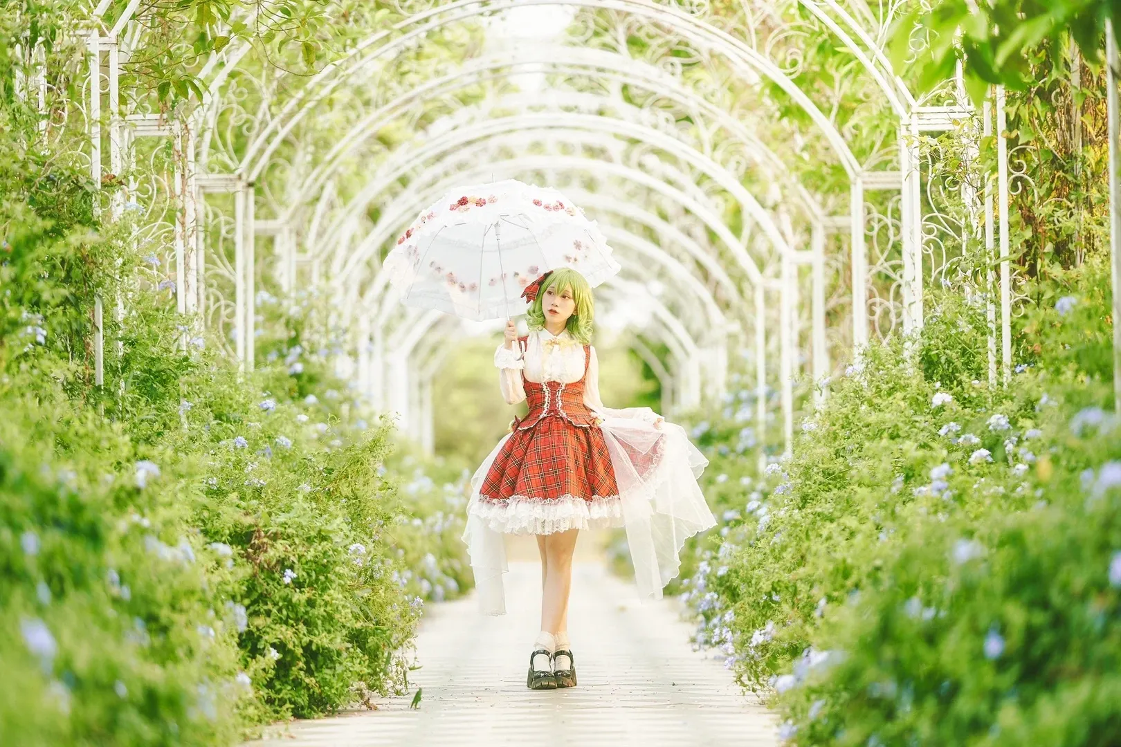 Touhou Project, Summer cosplay, Kazami Yuuka cosplay, Sea of sunflowers, Lolita outfit