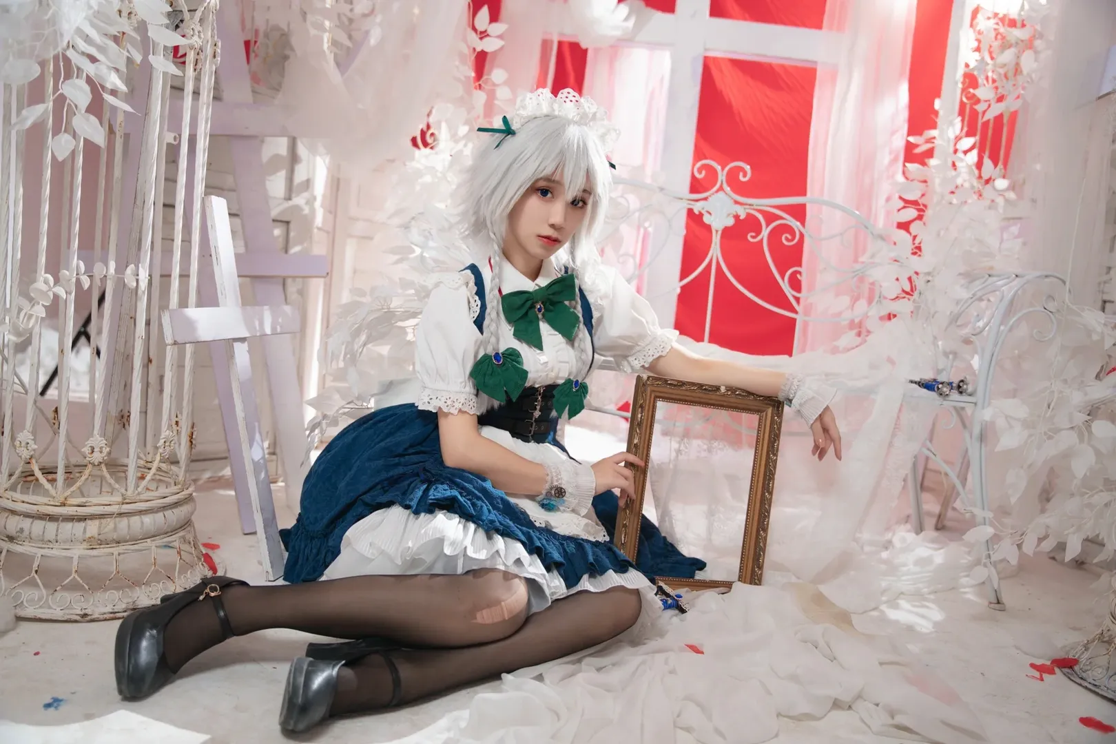 东方project, 红魔馆, 女仆装, 十六夜咲夜cos, 黑丝 - 第3张